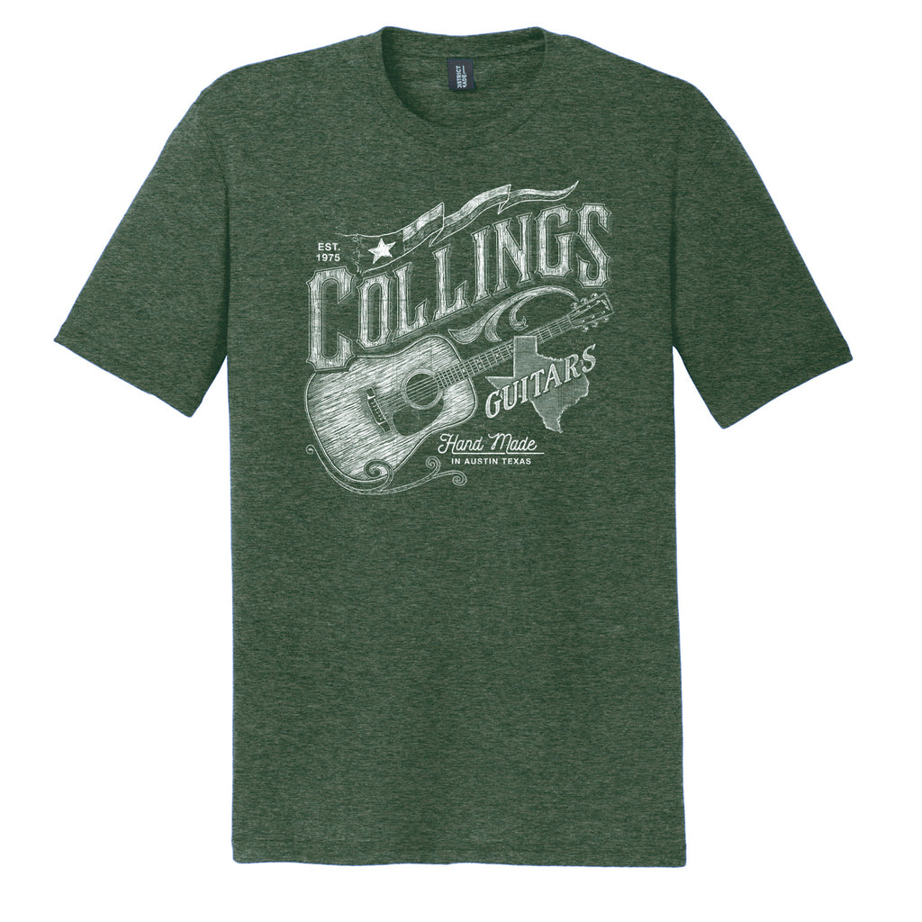Mens Collings Acoustic Guitar Graphic T-Shirt Heather Forest Green